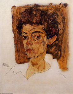 Self Portrait With Brown Background — Egon Schiele