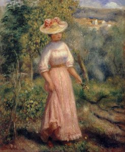 Young Woman In Red In The Fields — Pierre-auguste Renoir