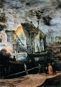 Village At Full Moon (detail) — Joos De Momper, Baroque