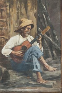 Negro com chapéu tocando violão*