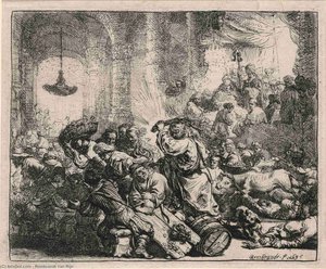 Jesus Driving Out The Money Changers — Rembrandt Van Rijn, Baroque