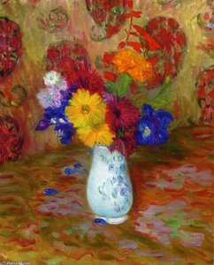 Flowers Against A Palm Leaf Pettern — William James Glackens, Ashcan School