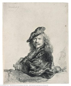 Self Portrait Leaning On A Stone Sill — Rembrandt Van Rijn
