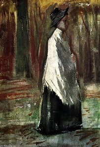 Woman With White Shawl In A Wood — Vincent Willem Van Gogh, Expressionism