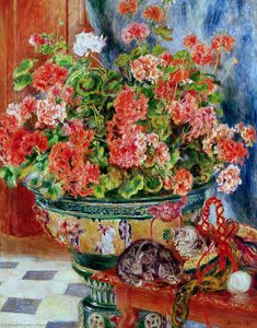 Geraniums And Cats — Pierre-auguste Renoir