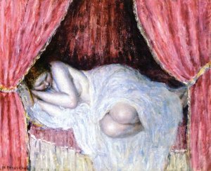 Nude Behind Red Curtains — Frederick Carl Frieseke