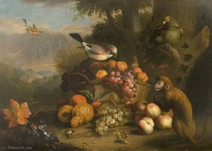 Still Life With A Monkey, Jay And Parrot — Tobias Stranover