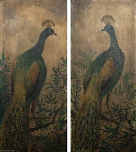 Firescreen with Peacocks and Valleys (recto)