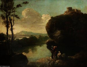 Classical Landscape With A Lake, A Castle And Figures — Richard Wilson