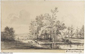 A Pond In A Wood With A Herdsman Watering His Cattle — Pieter Gerardus Van Os