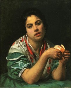 Peasant Woman Peeling An Orange — Mary Stevenson Cassatt, Impressionistic Domestic Scene