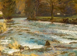 A River Scene With Trees — Sir Alfred James Munnings