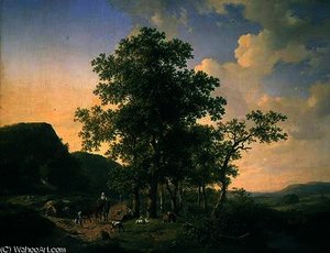 Wooded landscape with peasants and animals