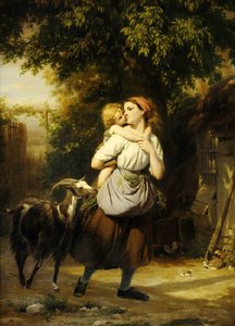A Mother And Child With A Goat On A Path — Fritz Zuber Buhler