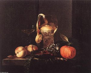 Still-life With Silver Bowl, Glasses, And Fruit — Willem Kalf