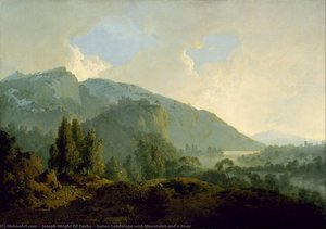 Italian Landscape With Mountains And A River — Joseph Wright Of Derby, Romantic Landscape Painting