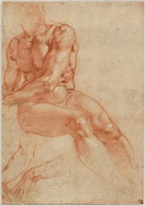 Seated Young Male Nude And Two Arm Studies (recto), C. 1510-11 — Michelangelo Buonarroti
