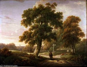 Travellers At A Crossroads In Wooded Landscape — Charles Towne