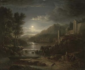 Fishermen Along A River By Moonlight — Abraham Pether