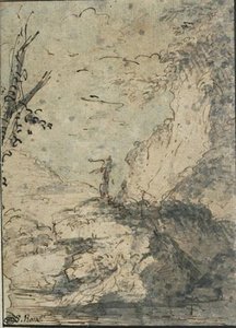 Two Figures In A Rocky Landscape — Salvator Rosa, Baroque
