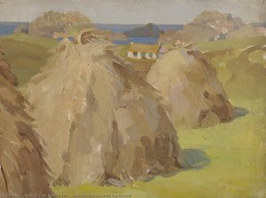 Scottish Hayricks With Sea Beyond — Harold Stanley Ede