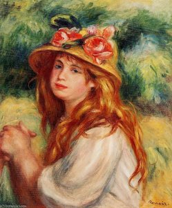 Blond In A Straw Hat — Pierre-auguste Renoir
