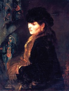 Lady in front of a Tapestry