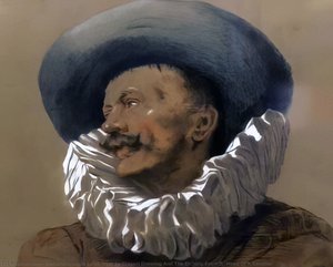 Conte Crayon Drawing And The Etching From It, Head Of A Cavalier — Alexandre-louis Leloir
