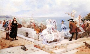Elegant Figures Watching The Regatta — Georges Jules Victor Clairin