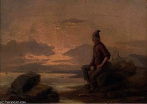 A Shrimper Sitting On The Rocks At Dusk — William Collins