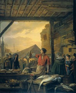 The Fish Market In Antwerp, Ignatius Josephus Van Regemorter, 1827 — Ignatius Josephus Van Regemorter, Dutch Golden Age