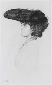 Woman With Big Hat, Facing Left — Paul César Helleu