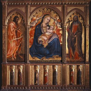 Madonna Of Humility With Saints John The Baptist And Andrew; Below: Seven Standing Saints — Taddeo Di Bartolo, Sienese School