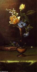 Flowers In A Vase With Book And Hairpin — Martin Johnson Heade