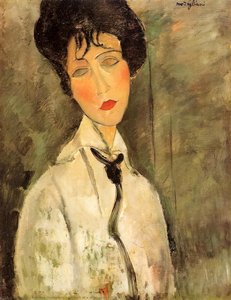 Portrait Of A Woman In A Black Tie — Amedeo Clemente Modigliani, Expressionist Style