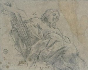 Christ Draped, Seated, Wearing A Cross In The Right Hand — Pietro Da Cortona