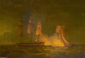 'hibernia' Beating Off The Privateer 'comet' - — Thomas Whitcombe