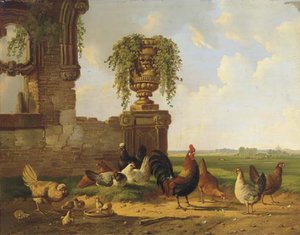 Poultry By A Ruin, An Extensive Landscape Beyond — Albertus Verhoesen