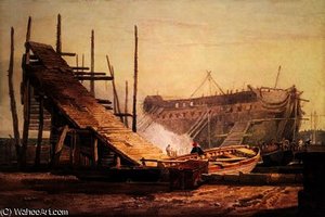 A Shipyard At Blackwall — Samuel Prout
