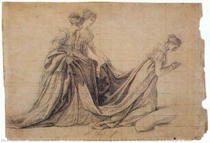 The Empress Josephine Kneeling With Mme De La Rochefoucauld And Mme De La Valett — Jacques-louis David