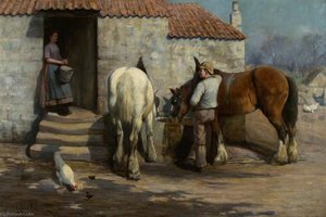 Two Work Horses Drinking
