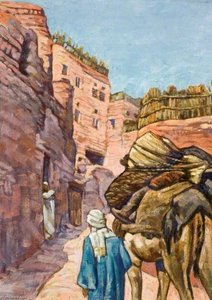 Arab Leading A Camel Up A Steep Village Street — Myrtle Broome
