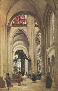 Interior Of Sens Cathedral — Jean-baptiste-camille Corot