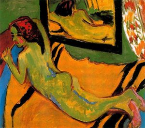 Lying Nude In Front Of The Mirror — Ernst Ludwig Kirchner, German Expressionism