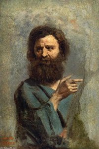 Head Of Bearded Man (also Known As Study For 'the Baptism Of Christ') — Jean-baptiste-camille Corot, Romantic Landscape Painting