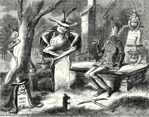 Seated On An Upright Tombstone, Close To Him