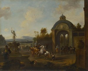 Hunting Party At A Fountain, Pieter Wouwerman, 1660 - 1682 — Pieter Wouwerman