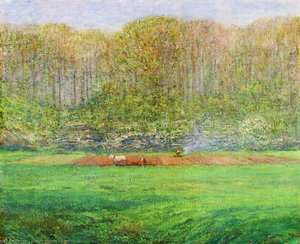 Spring Landscape With A Farmer And White Horse — Dwight William Tryon