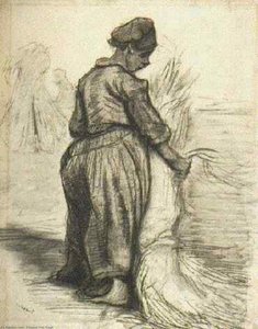 Peasant Woman, Binding A Sheaf Of Grain — Vincent Willem Van Gogh, Contemporary Realism