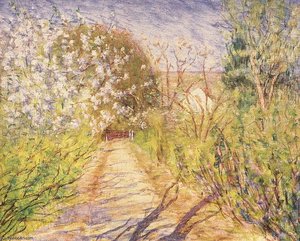 Garden Path With Blossoming Bushes — Kunffy Lajos
